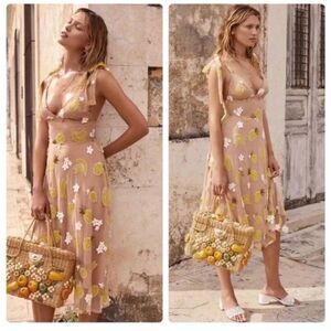 For Love And Lemons Yellow Floral Midi Dress